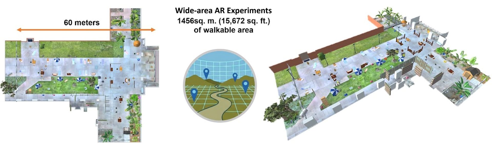 Map of the 1,456 square meter outdoor area used for wide-area AR experiments